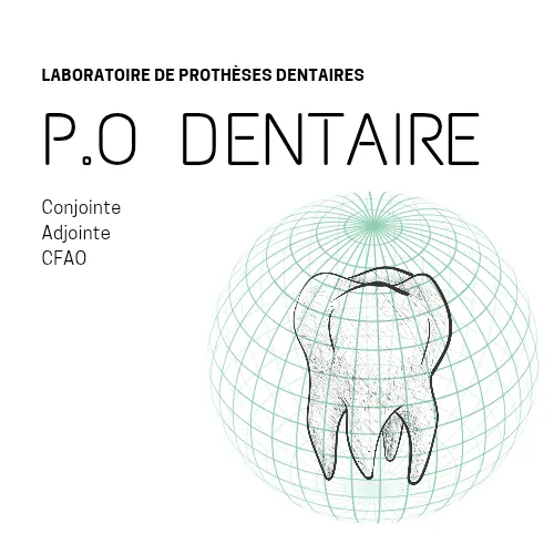 Logo P.O Dentaire : une dent au centre d’une sphère dessinée en vert